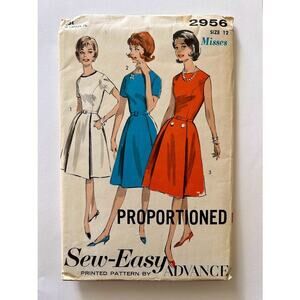 Vintage 1960s Advance sewing pattern #2956 proportioned dress size 12